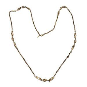 Trifari Gold and Silver Tone Round Link Long Chain Filigree Necklace 37 Inch